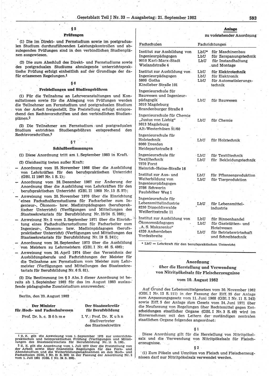 Gesetzblatt (GBl.) der Deutschen Demokratischen Republik (DDR) Teil Ⅰ 1982, Seite 593 (GBl. DDR Ⅰ 1982, S. 593)