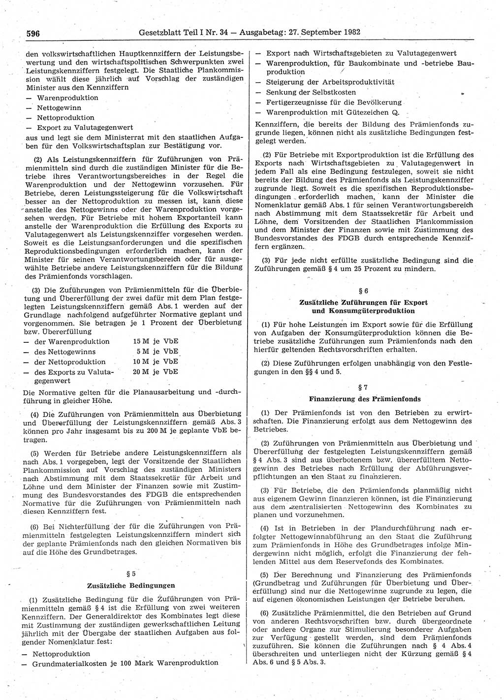 Gesetzblatt (GBl.) der Deutschen Demokratischen Republik (DDR) Teil Ⅰ 1982, Seite 596 (GBl. DDR Ⅰ 1982, S. 596)
