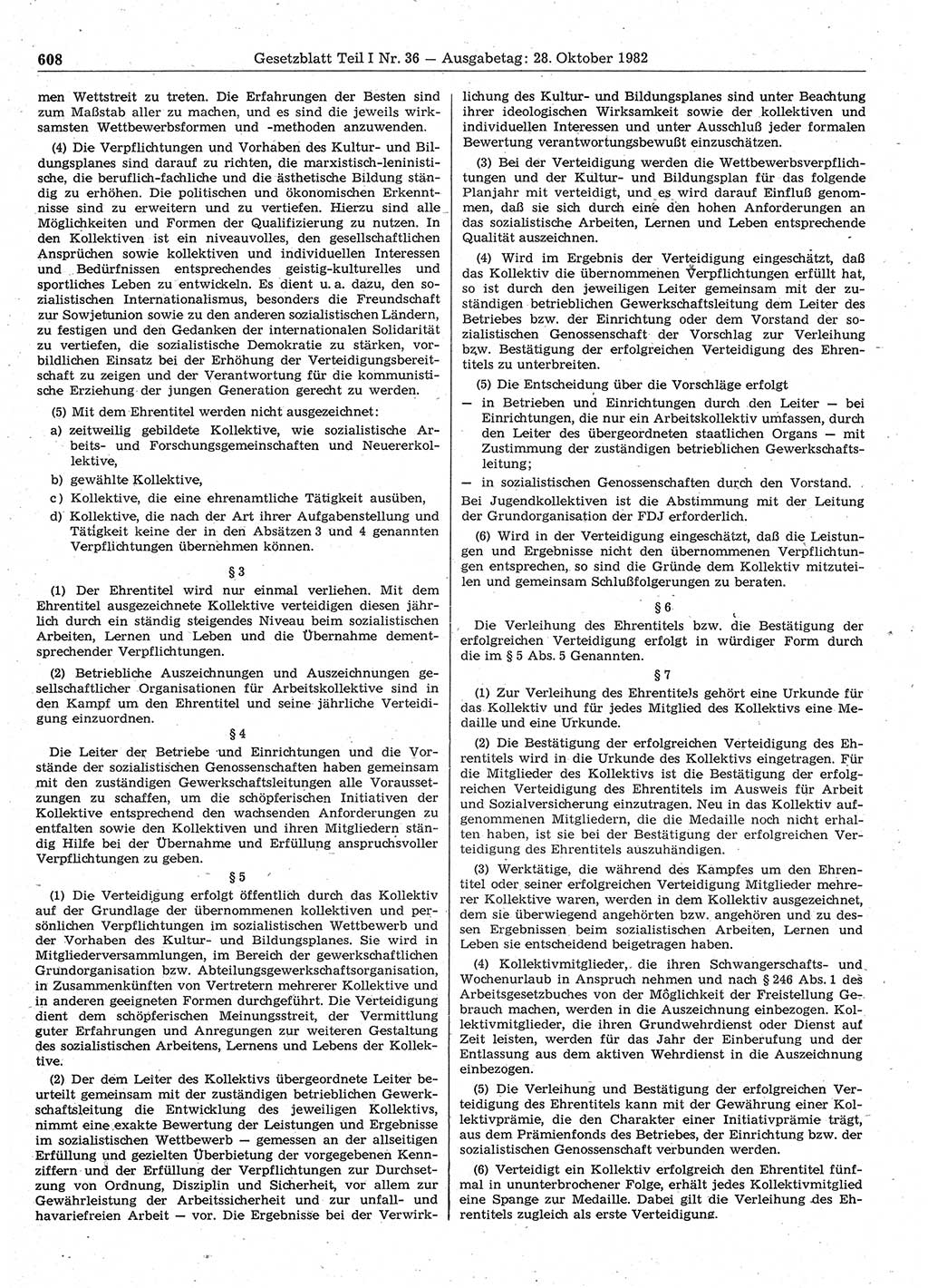 Gesetzblatt (GBl.) der Deutschen Demokratischen Republik (DDR) Teil Ⅰ 1982, Seite 608 (GBl. DDR Ⅰ 1982, S. 608)