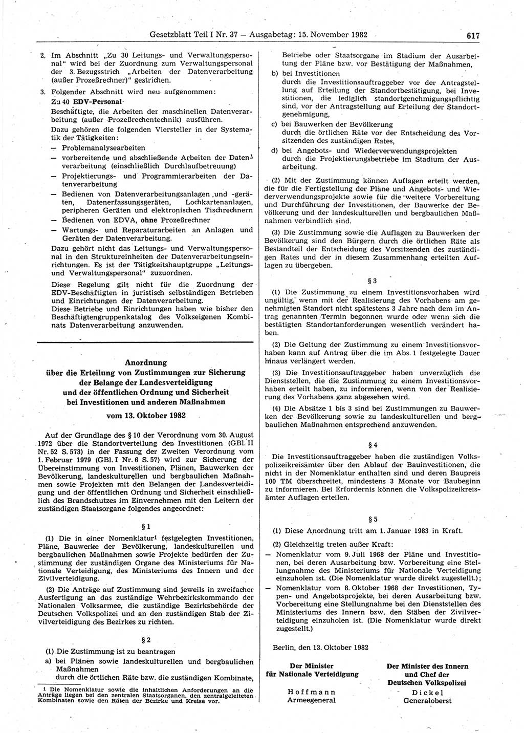 Gesetzblatt (GBl.) der Deutschen Demokratischen Republik (DDR) Teil Ⅰ 1982, Seite 617 (GBl. DDR Ⅰ 1982, S. 617)