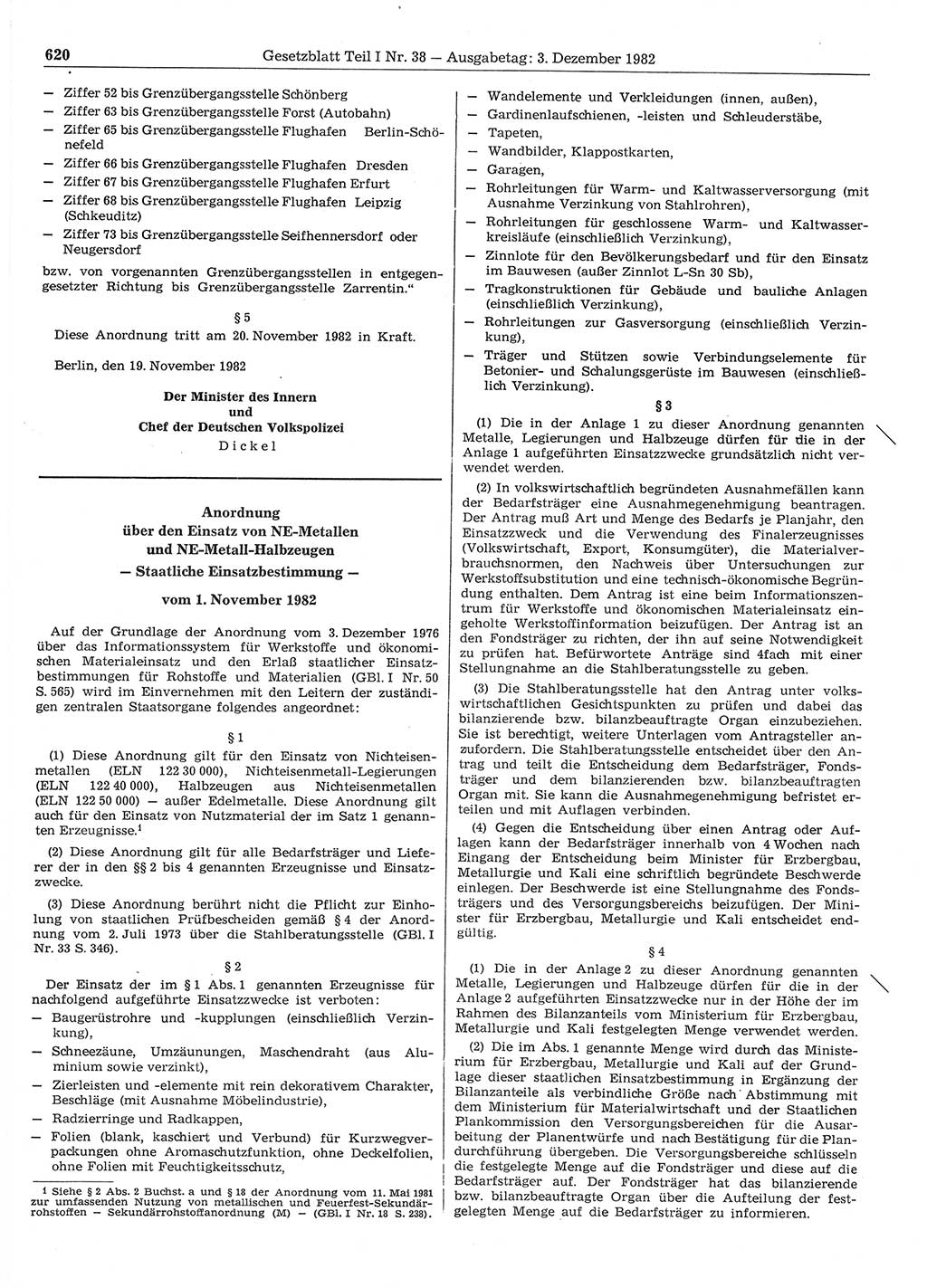 Gesetzblatt (GBl.) der Deutschen Demokratischen Republik (DDR) Teil Ⅰ 1982, Seite 620 (GBl. DDR Ⅰ 1982, S. 620)