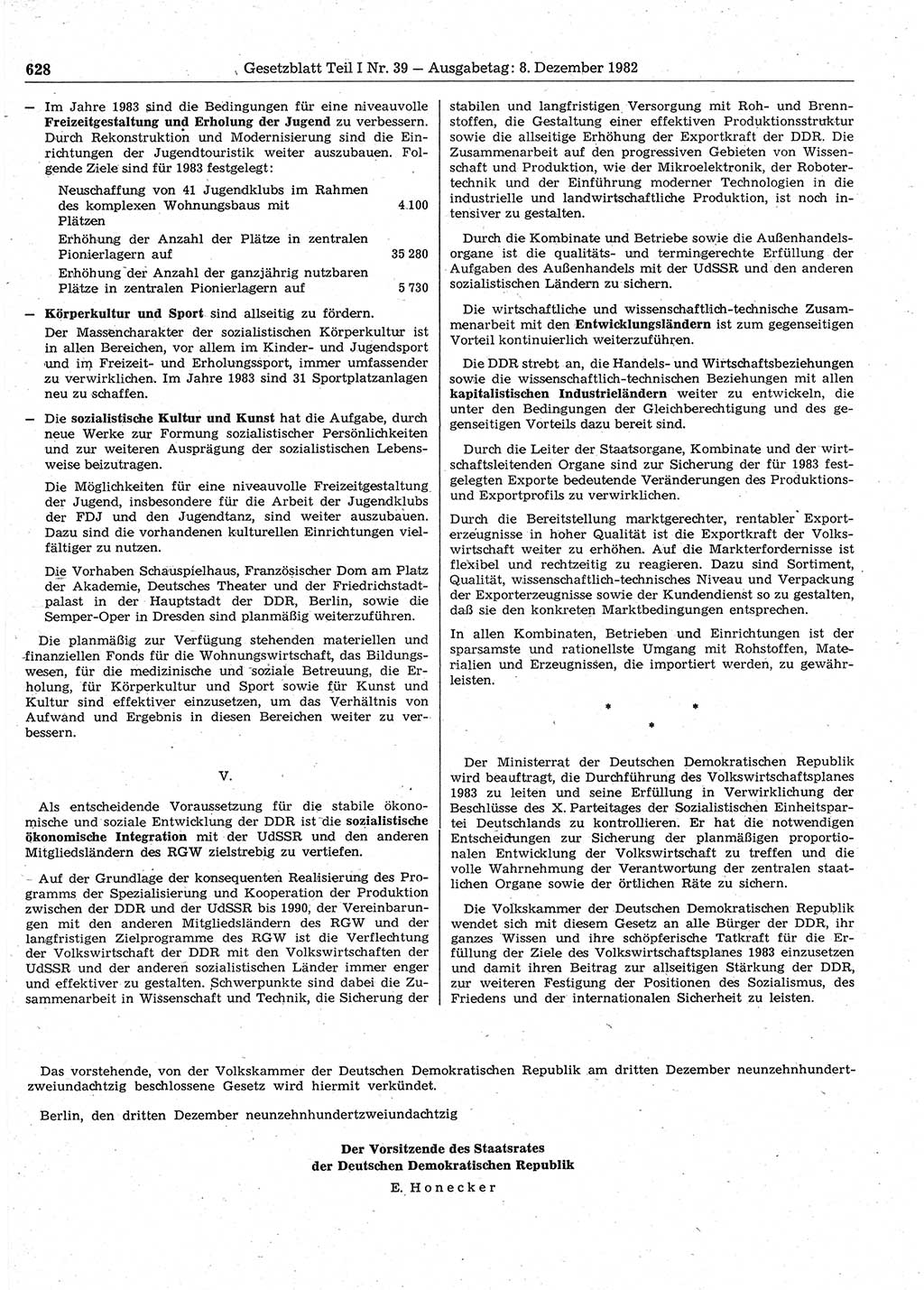 Gesetzblatt (GBl.) der Deutschen Demokratischen Republik (DDR) Teil Ⅰ 1982, Seite 628 (GBl. DDR Ⅰ 1982, S. 628)
