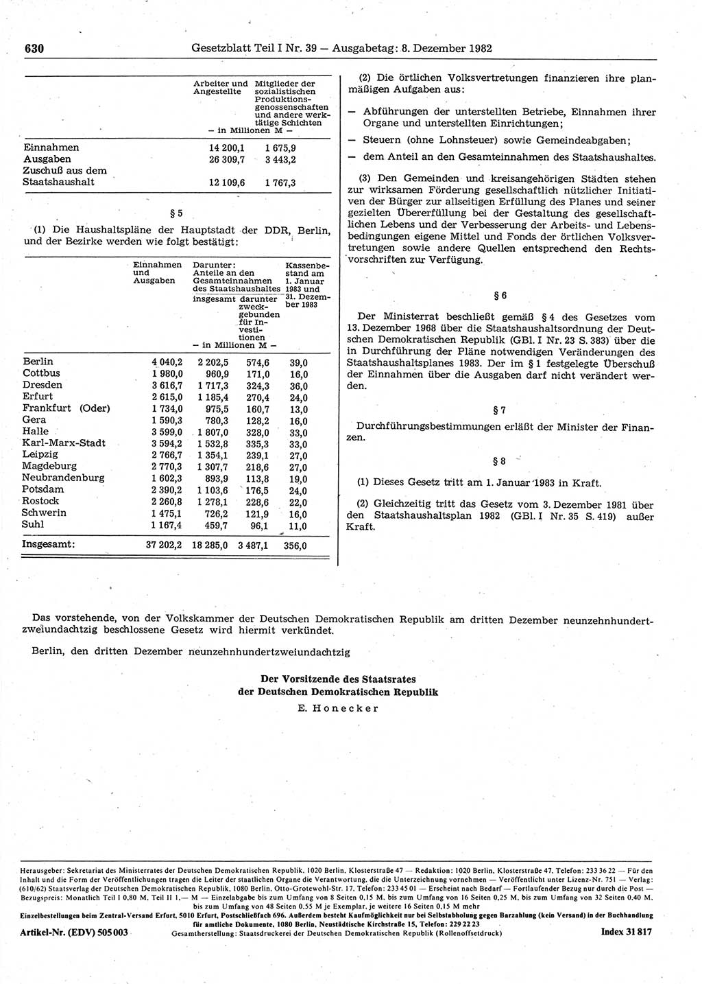Gesetzblatt (GBl.) der Deutschen Demokratischen Republik (DDR) Teil Ⅰ 1982, Seite 630 (GBl. DDR Ⅰ 1982, S. 630)