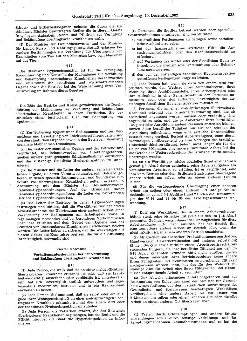 Gesetzblatt (GBl.) der Deutschen Demokratischen Republik (DDR) Teil Ⅰ 1982, Seite 633 (GBl. DDR Ⅰ 1982, S. 633)