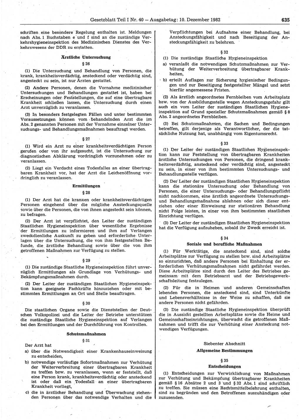 Gesetzblatt (GBl.) der Deutschen Demokratischen Republik (DDR) Teil Ⅰ 1982, Seite 635 (GBl. DDR Ⅰ 1982, S. 635)