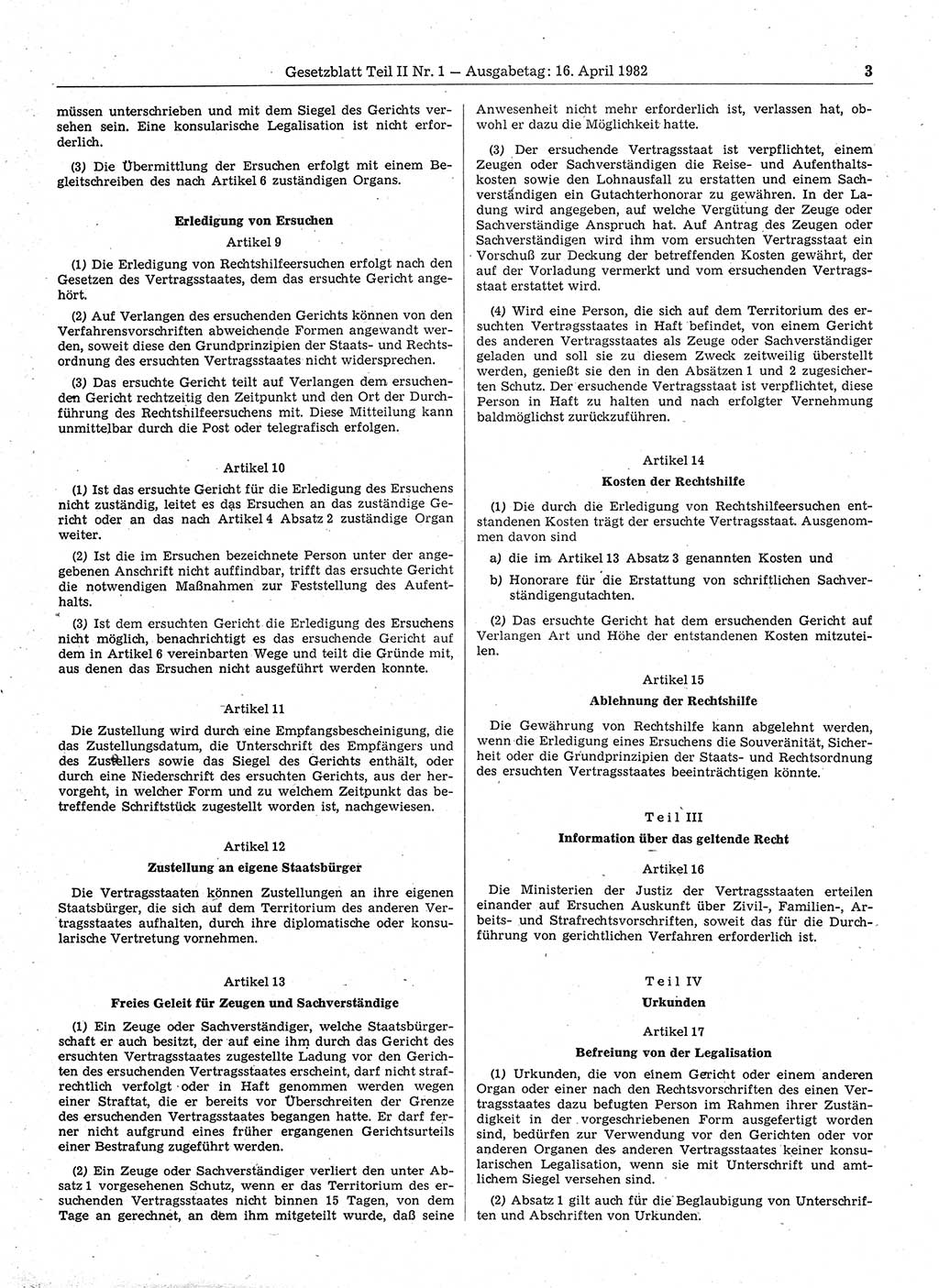 Gesetzblatt (GBl.) der Deutschen Demokratischen Republik (DDR) Teil ⅠⅠ 1982, Seite 3 (GBl. DDR ⅠⅠ 1982, S. 3)