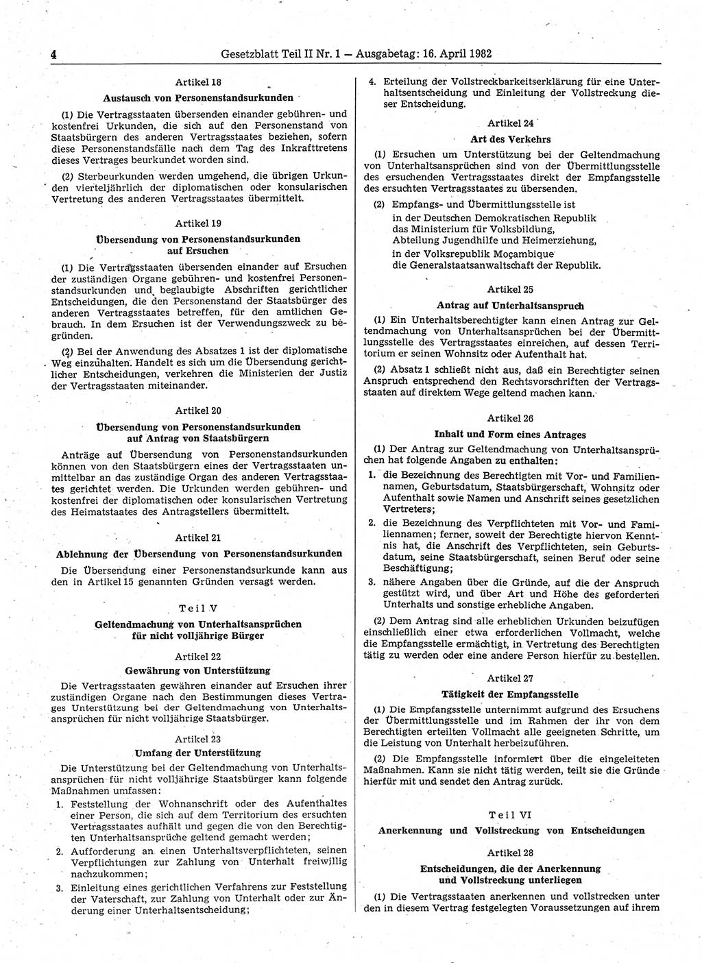 Gesetzblatt (GBl.) der Deutschen Demokratischen Republik (DDR) Teil ⅠⅠ 1982, Seite 4 (GBl. DDR ⅠⅠ 1982, S. 4)