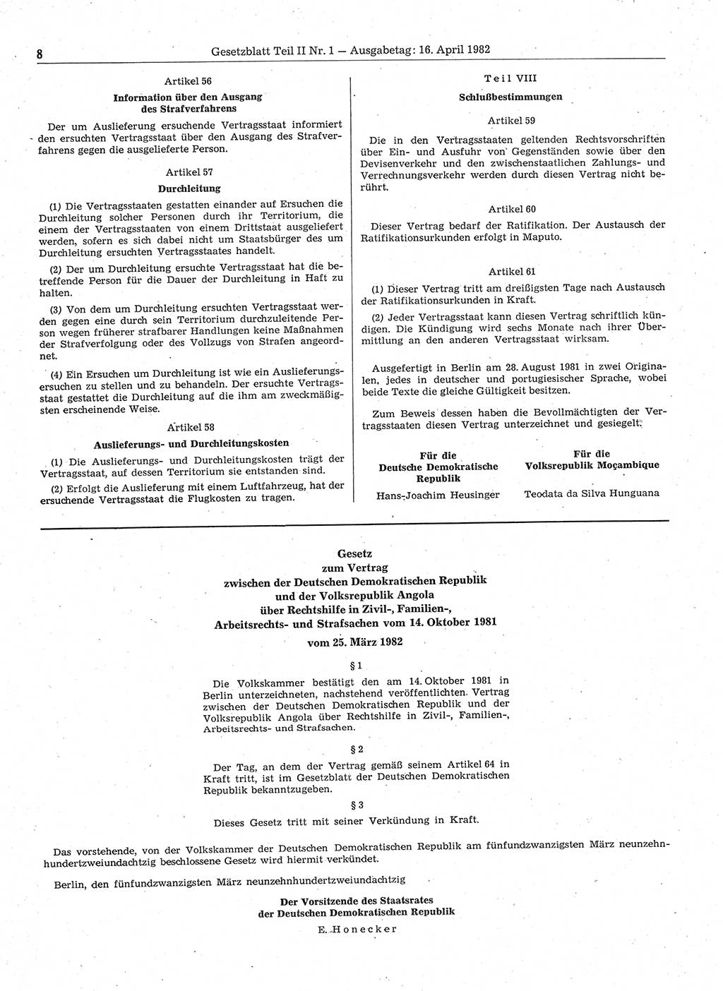 Gesetzblatt (GBl.) der Deutschen Demokratischen Republik (DDR) Teil ⅠⅠ 1982, Seite 8 (GBl. DDR ⅠⅠ 1982, S. 8)