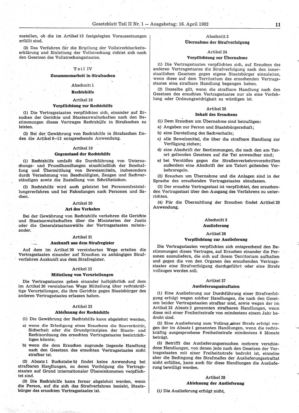 Gesetzblatt (GBl.) der Deutschen Demokratischen Republik (DDR) Teil ⅠⅠ 1982, Seite 11 (GBl. DDR ⅠⅠ 1982, S. 11)