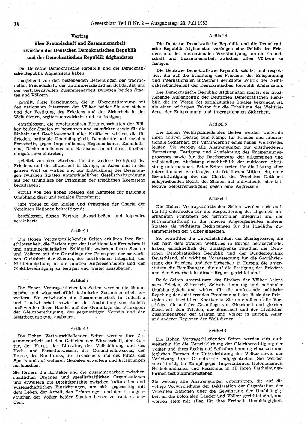 Gesetzblatt (GBl.) der Deutschen Demokratischen Republik (DDR) Teil ⅠⅠ 1982, Seite 18 (GBl. DDR ⅠⅠ 1982, S. 18)