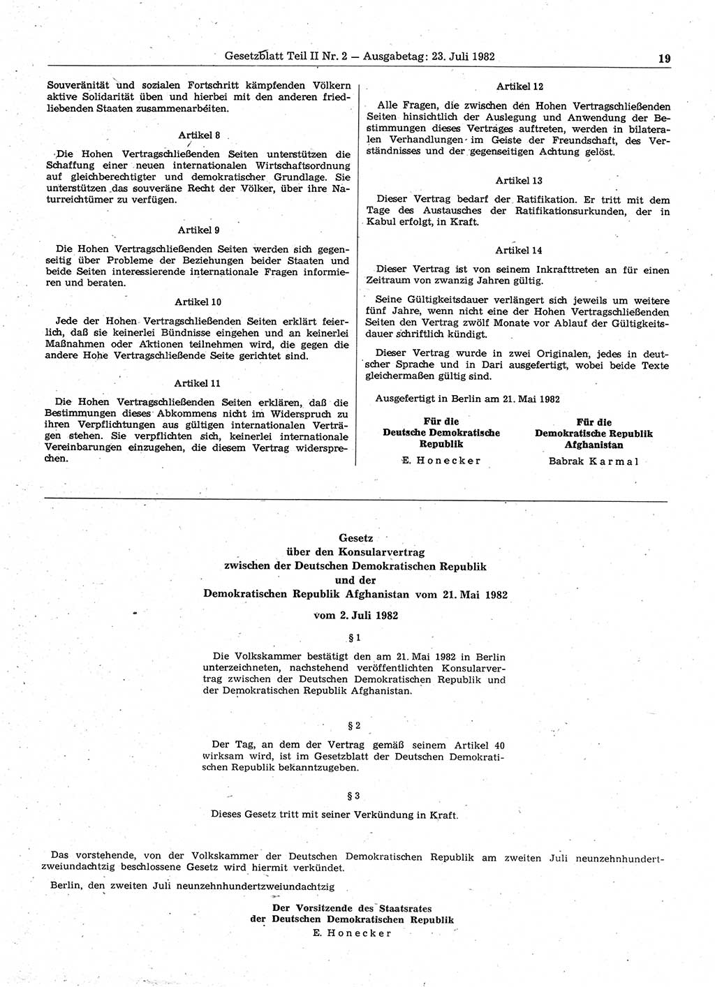 Gesetzblatt (GBl.) der Deutschen Demokratischen Republik (DDR) Teil ⅠⅠ 1982, Seite 19 (GBl. DDR ⅠⅠ 1982, S. 19)