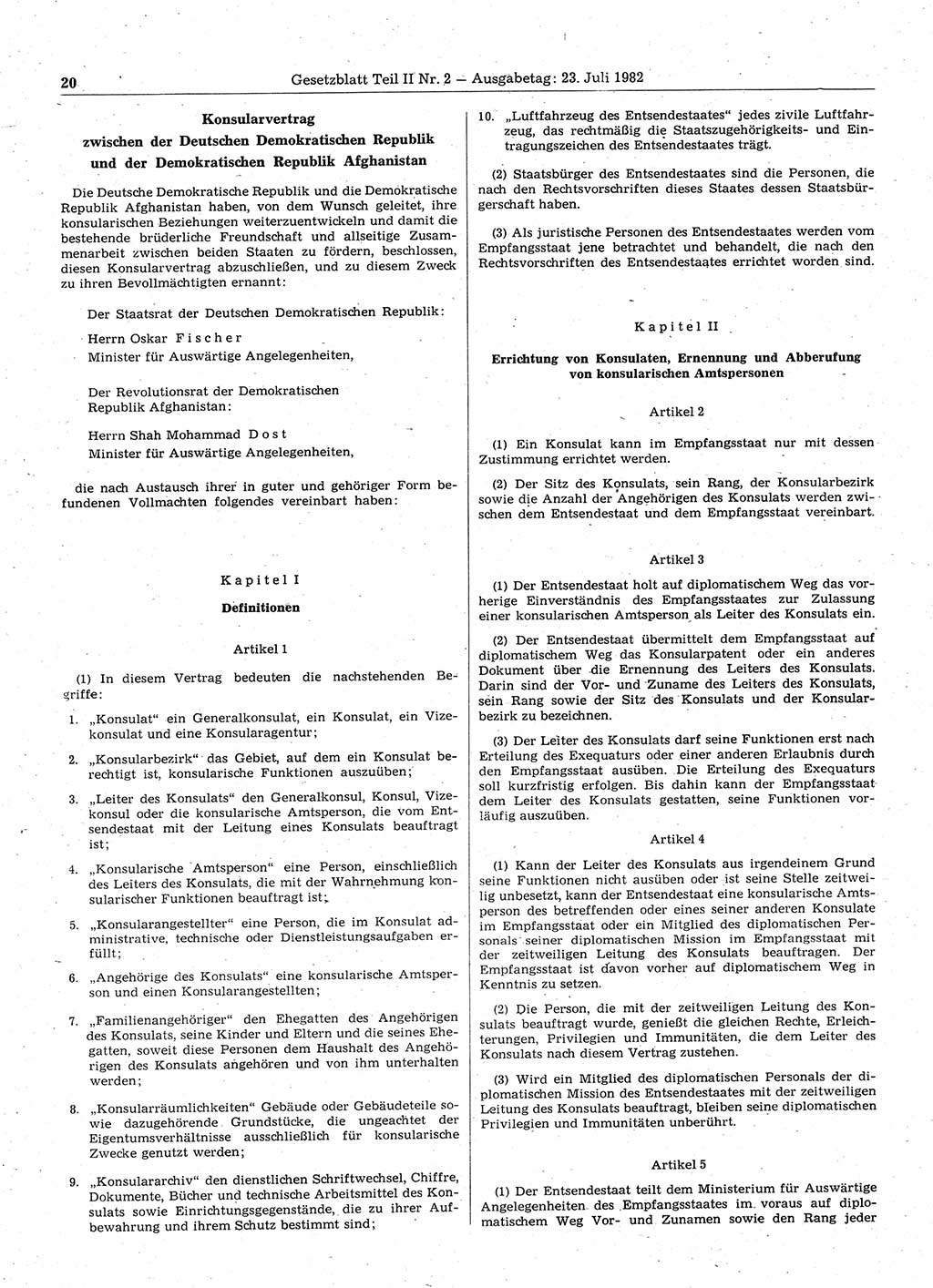 Gesetzblatt (GBl.) der Deutschen Demokratischen Republik (DDR) Teil ⅠⅠ 1982, Seite 20 (GBl. DDR ⅠⅠ 1982, S. 20)