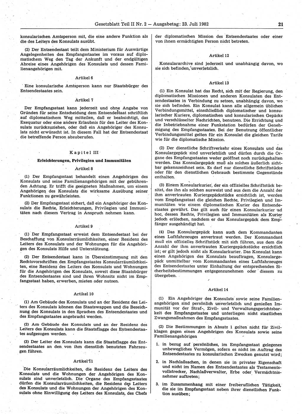 Gesetzblatt (GBl.) der Deutschen Demokratischen Republik (DDR) Teil ⅠⅠ 1982, Seite 21 (GBl. DDR ⅠⅠ 1982, S. 21)