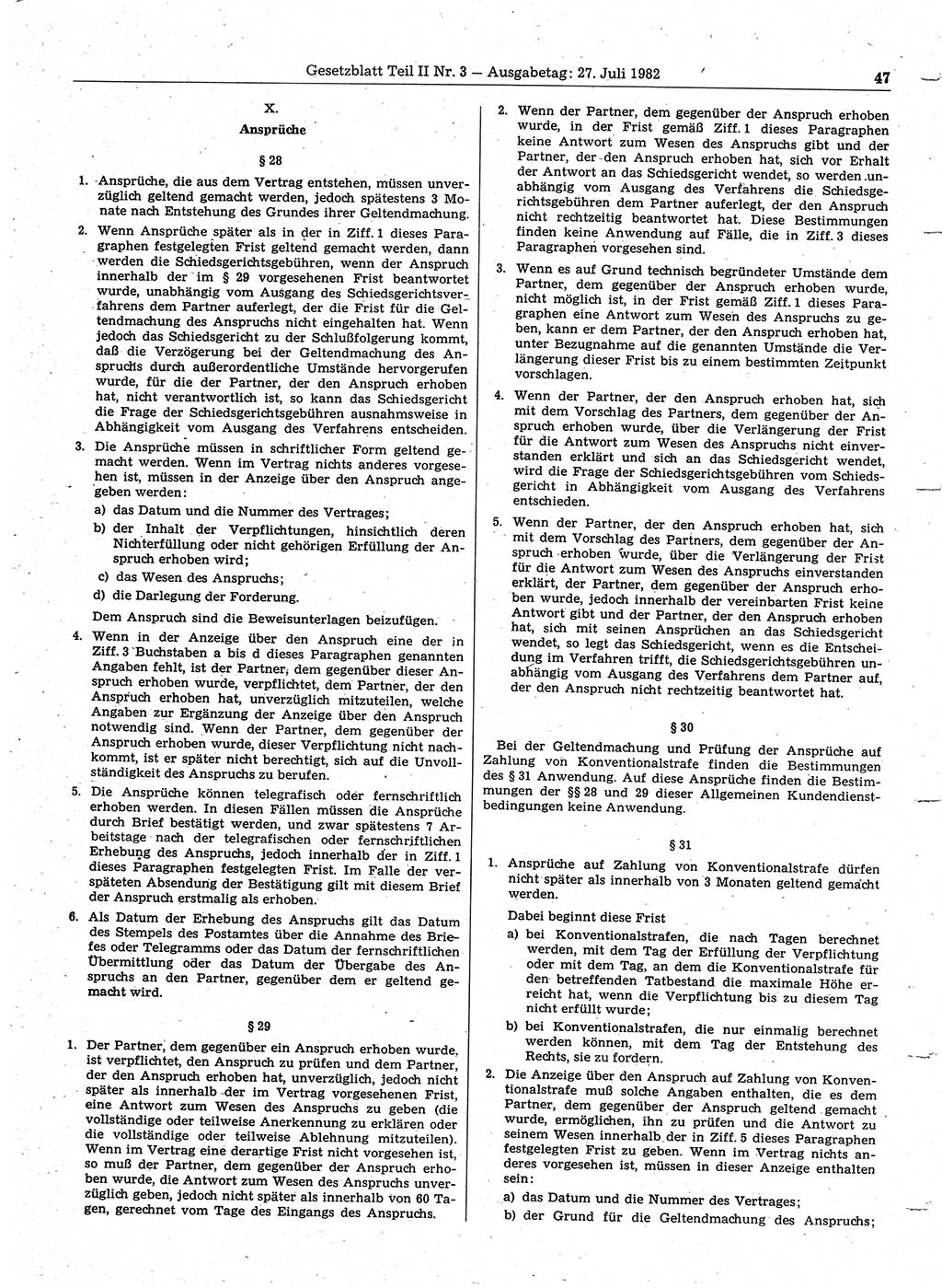 Gesetzblatt (GBl.) der Deutschen Demokratischen Republik (DDR) Teil ⅠⅠ 1982, Seite 47 (GBl. DDR ⅠⅠ 1982, S. 47)