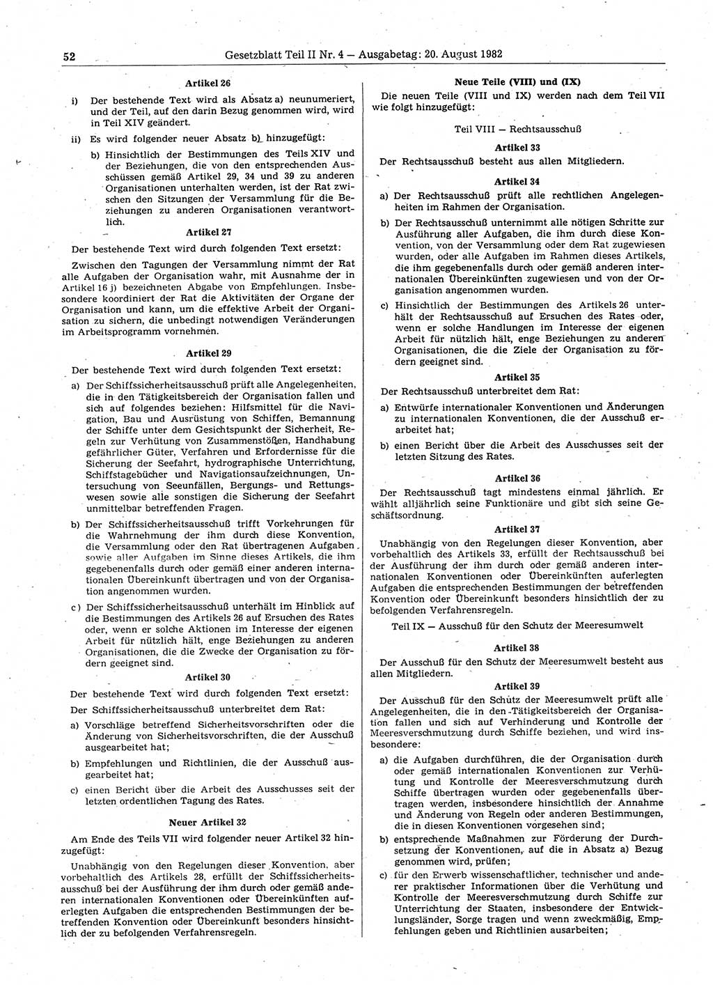 Gesetzblatt (GBl.) der Deutschen Demokratischen Republik (DDR) Teil ⅠⅠ 1982, Seite 52 (GBl. DDR ⅠⅠ 1982, S. 52)