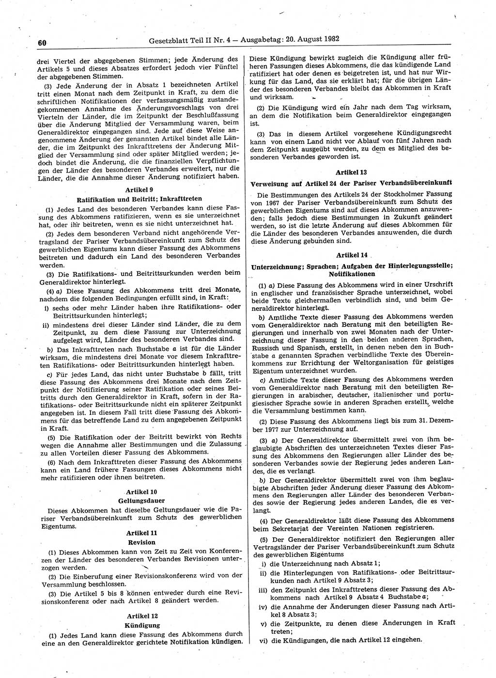 Gesetzblatt (GBl.) der Deutschen Demokratischen Republik (DDR) Teil ⅠⅠ 1982, Seite 60 (GBl. DDR ⅠⅠ 1982, S. 60)
