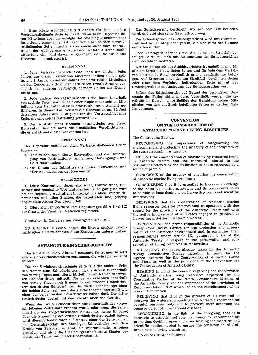 Gesetzblatt (GBl.) der Deutschen Demokratischen Republik (DDR) Teil ⅠⅠ 1982, Seite 66 (GBl. DDR ⅠⅠ 1982, S. 66)