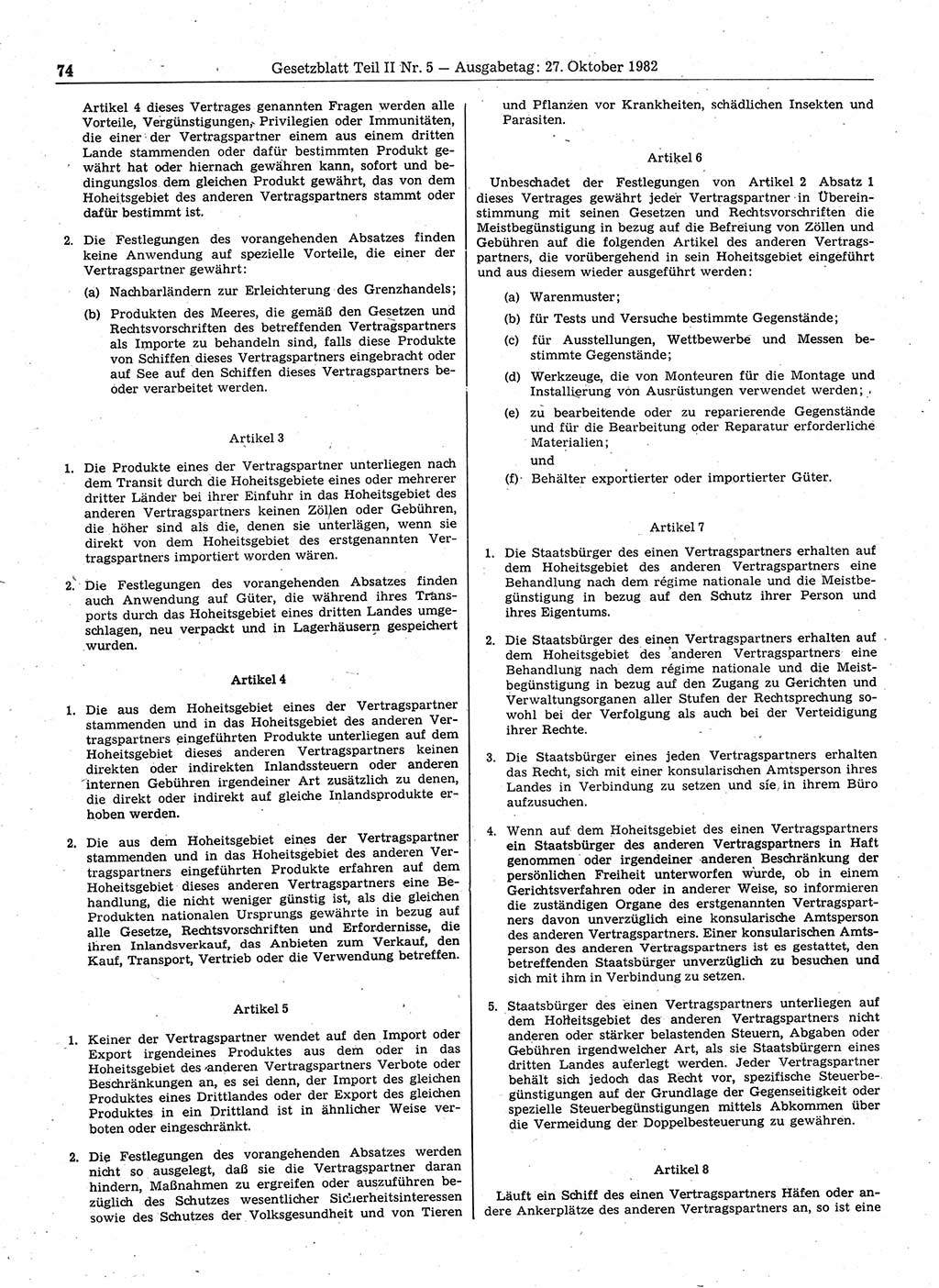 Gesetzblatt (GBl.) der Deutschen Demokratischen Republik (DDR) Teil ⅠⅠ 1982, Seite 74 (GBl. DDR ⅠⅠ 1982, S. 74)