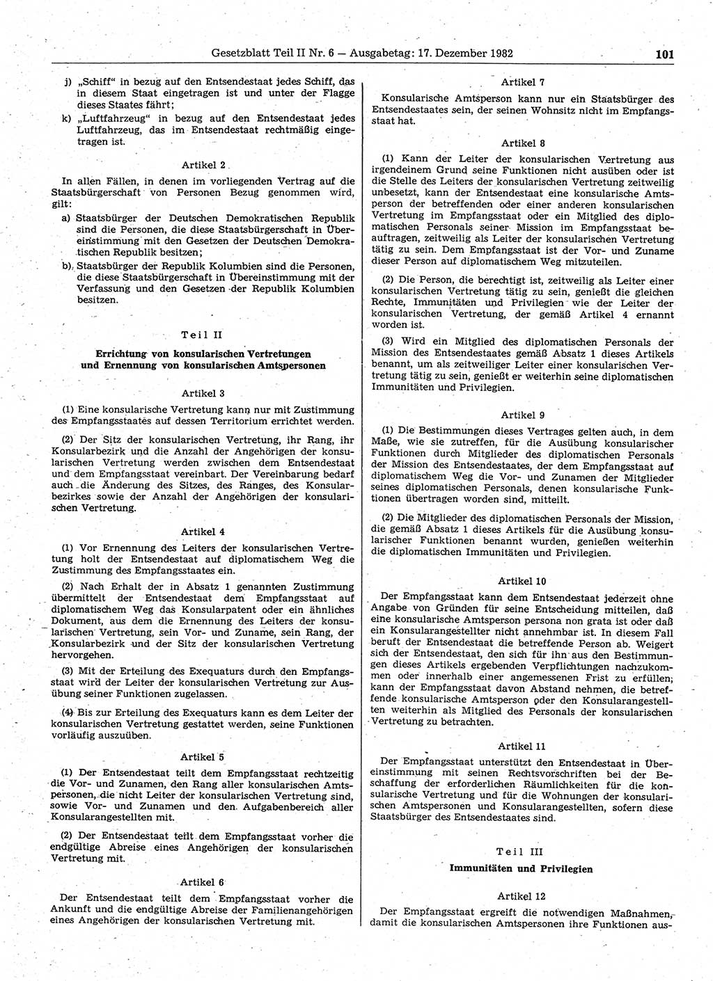 Gesetzblatt (GBl.) der Deutschen Demokratischen Republik (DDR) Teil ⅠⅠ 1982, Seite 101 (GBl. DDR ⅠⅠ 1982, S. 101)