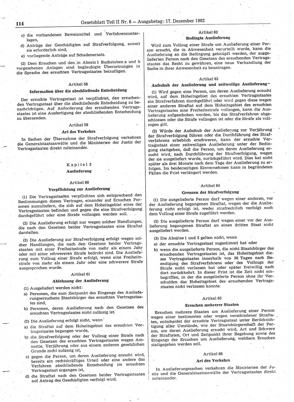 Gesetzblatt (GBl.) der Deutschen Demokratischen Republik (DDR) Teil ⅠⅠ 1982, Seite 114 (GBl. DDR ⅠⅠ 1982, S. 114)