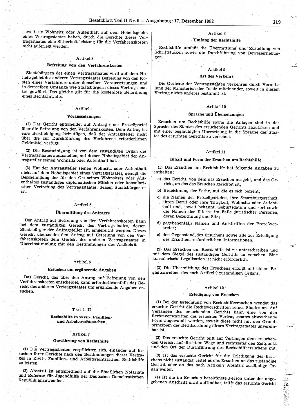 Gesetzblatt (GBl.) der Deutschen Demokratischen Republik (DDR) Teil ⅠⅠ 1982, Seite 119 (GBl. DDR ⅠⅠ 1982, S. 119)