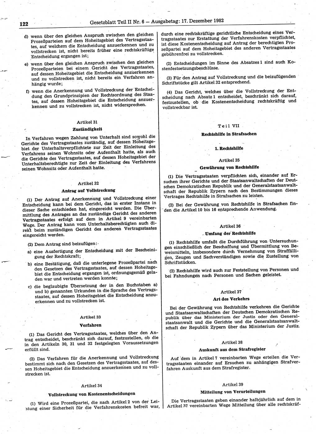 Gesetzblatt (GBl.) der Deutschen Demokratischen Republik (DDR) Teil ⅠⅠ 1982, Seite 122 (GBl. DDR ⅠⅠ 1982, S. 122)