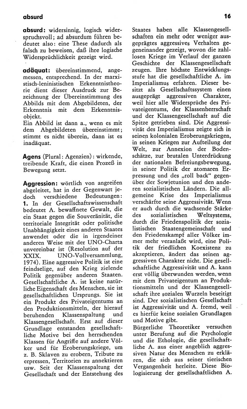 Kleines Wörterbuch der marxistisch-leninistischen Philosophie [Deutsche Demokratische Republik (DDR)] 1982, Seite 16 (Kl. Wb. ML Phil. DDR 1982, S. 16)