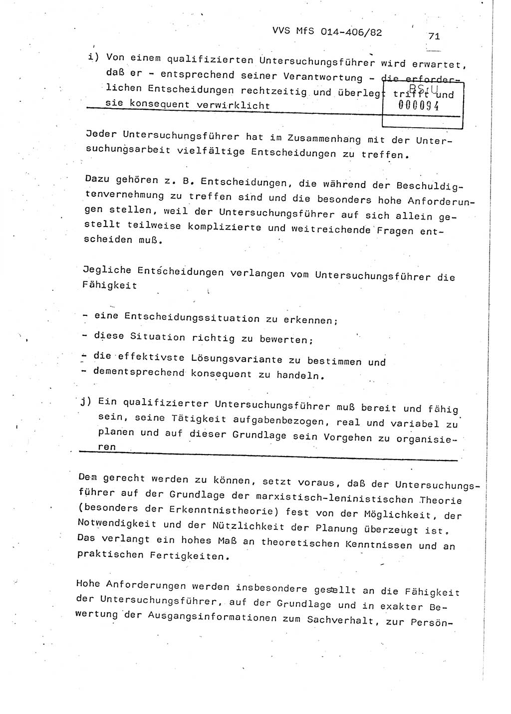 Lektion Ministerium für Staatssicherheit (MfS) [Deutsche Demokratische Republik (DDR)], Hauptabteilung (HA) Ⅸ, Vertrauliche Verschlußsache (VVS) o014-406/82, Berlin 1982, Seite 71 (Lekt. MfS DDR HA Ⅸ VVS o014-406/82 1982, S. 71)