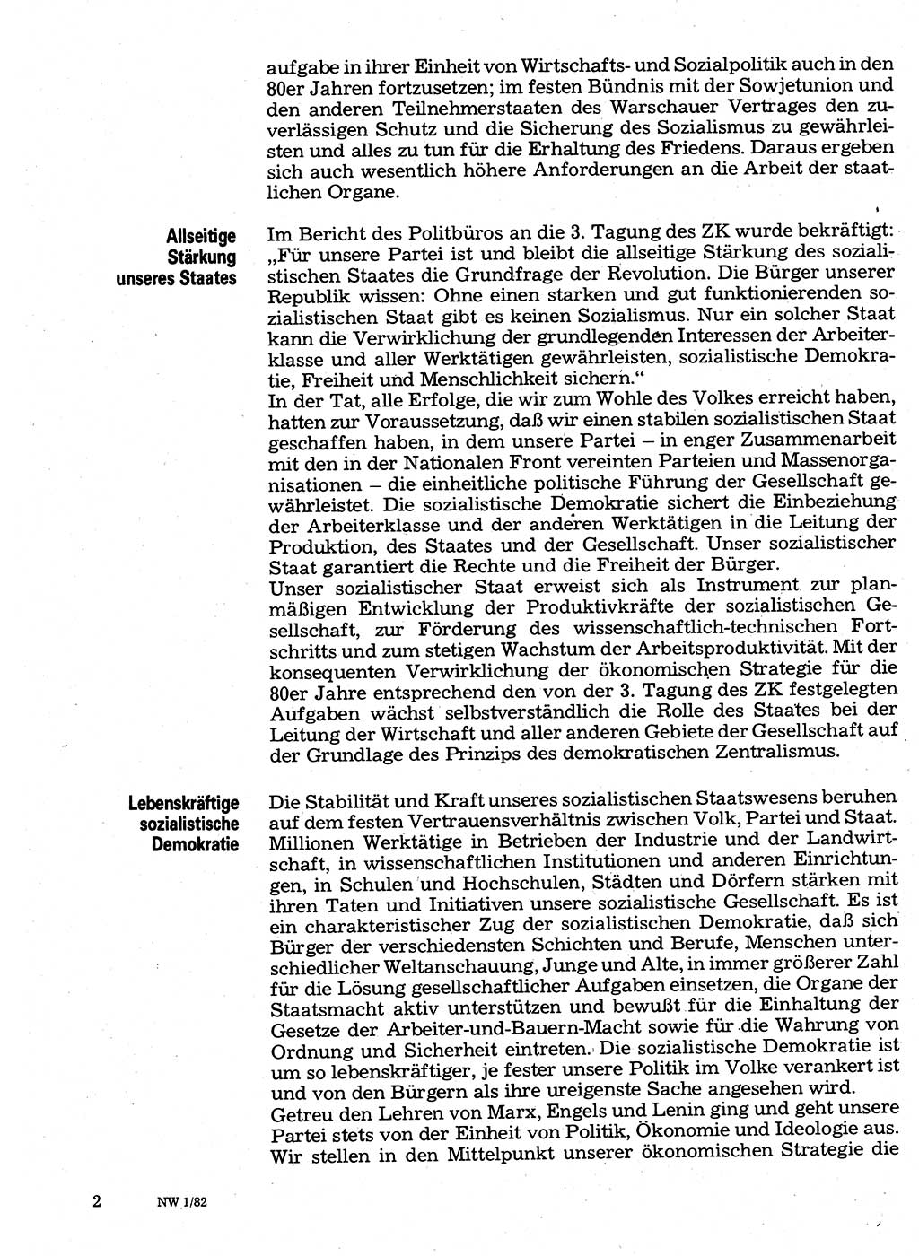 Neuer Weg (NW), Organ des Zentralkomitees (ZK) der SED (Sozialistische Einheitspartei Deutschlands) für Fragen des Parteilebens, 37. Jahrgang [Deutsche Demokratische Republik (DDR)] 1982, Seite 2 (NW ZK SED DDR 1982, S. 2)