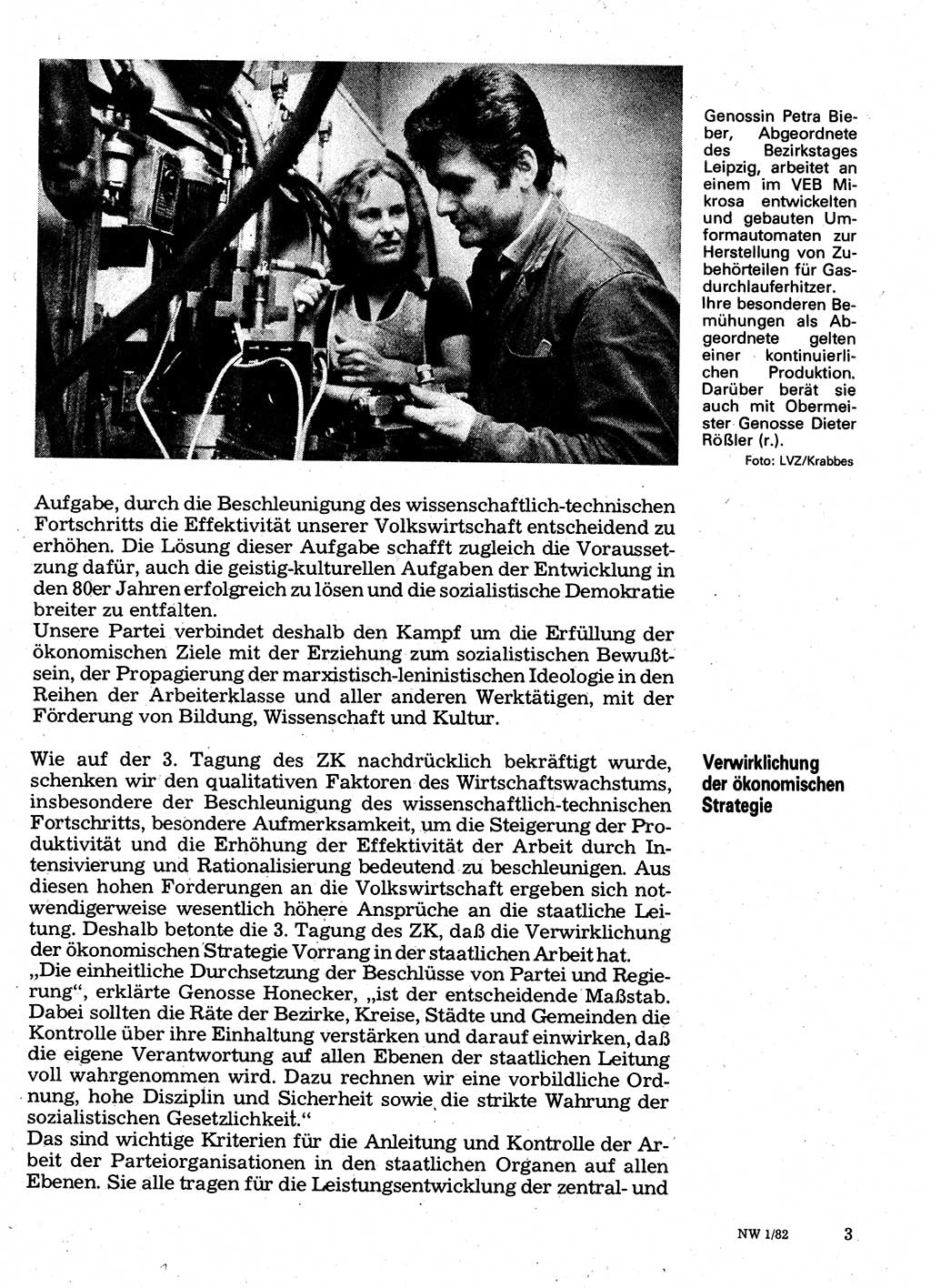 Neuer Weg (NW), Organ des Zentralkomitees (ZK) der SED (Sozialistische Einheitspartei Deutschlands) für Fragen des Parteilebens, 37. Jahrgang [Deutsche Demokratische Republik (DDR)] 1982, Seite 3 (NW ZK SED DDR 1982, S. 3)