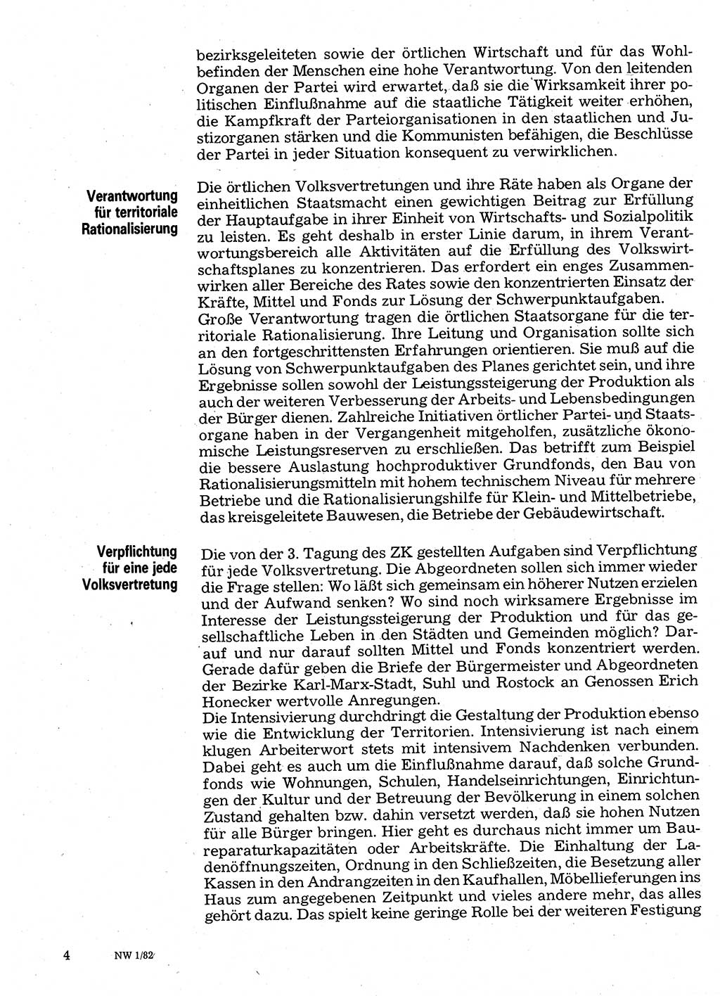 Neuer Weg (NW), Organ des Zentralkomitees (ZK) der SED (Sozialistische Einheitspartei Deutschlands) für Fragen des Parteilebens, 37. Jahrgang [Deutsche Demokratische Republik (DDR)] 1982, Seite 4 (NW ZK SED DDR 1982, S. 4)