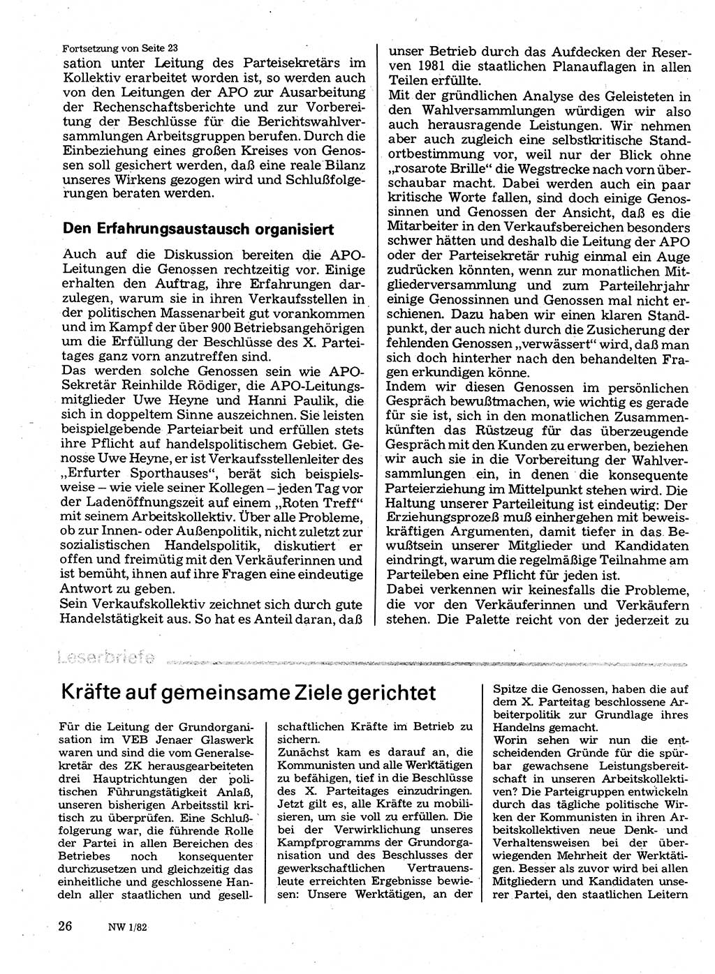 Neuer Weg (NW), Organ des Zentralkomitees (ZK) der SED (Sozialistische Einheitspartei Deutschlands) für Fragen des Parteilebens, 37. Jahrgang [Deutsche Demokratische Republik (DDR)] 1982, Seite 26 (NW ZK SED DDR 1982, S. 26)