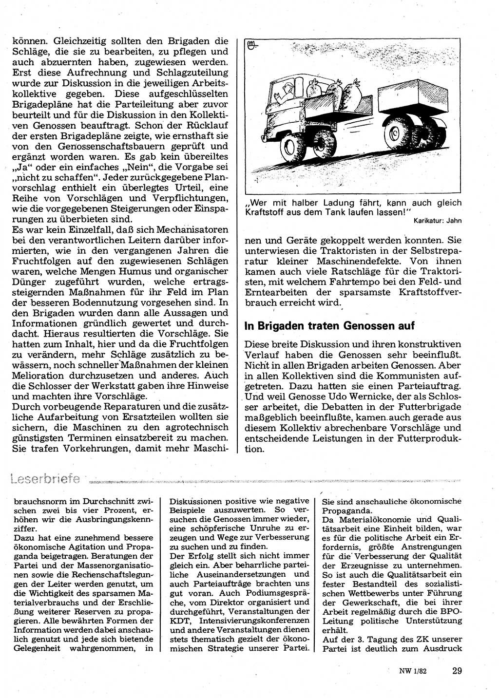 Neuer Weg (NW), Organ des Zentralkomitees (ZK) der SED (Sozialistische Einheitspartei Deutschlands) für Fragen des Parteilebens, 37. Jahrgang [Deutsche Demokratische Republik (DDR)] 1982, Seite 29 (NW ZK SED DDR 1982, S. 29)