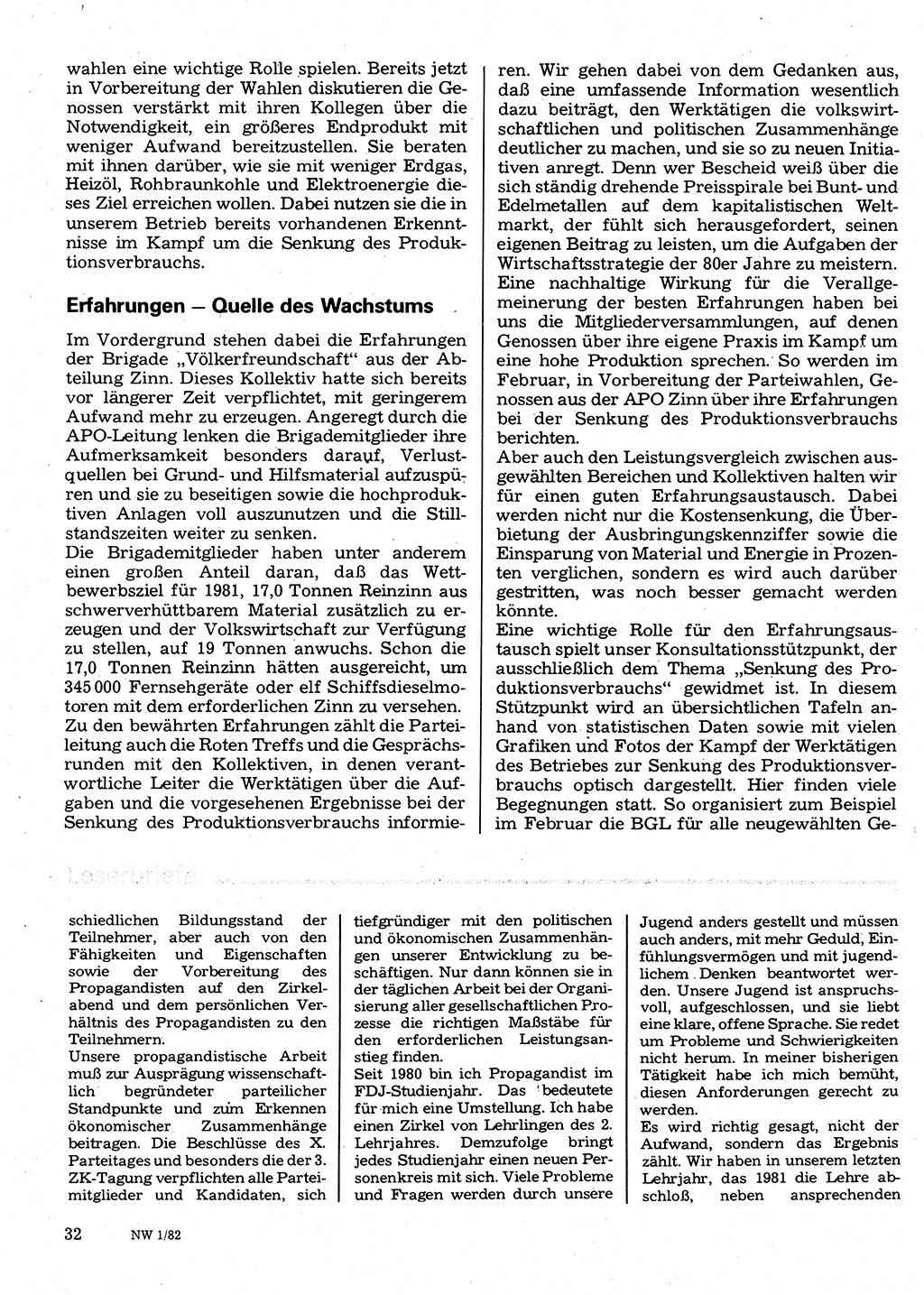 Neuer Weg (NW), Organ des Zentralkomitees (ZK) der SED (Sozialistische Einheitspartei Deutschlands) für Fragen des Parteilebens, 37. Jahrgang [Deutsche Demokratische Republik (DDR)] 1982, Seite 32 (NW ZK SED DDR 1982, S. 32)