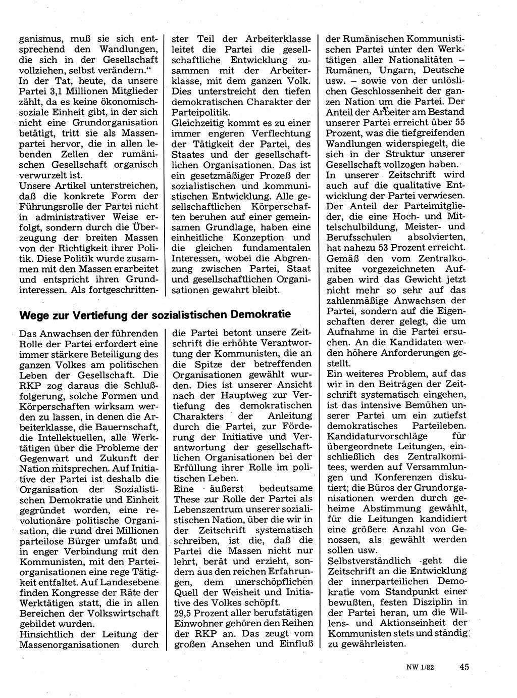 Neuer Weg (NW), Organ des Zentralkomitees (ZK) der SED (Sozialistische Einheitspartei Deutschlands) für Fragen des Parteilebens, 37. Jahrgang [Deutsche Demokratische Republik (DDR)] 1982, Seite 45 (NW ZK SED DDR 1982, S. 45)