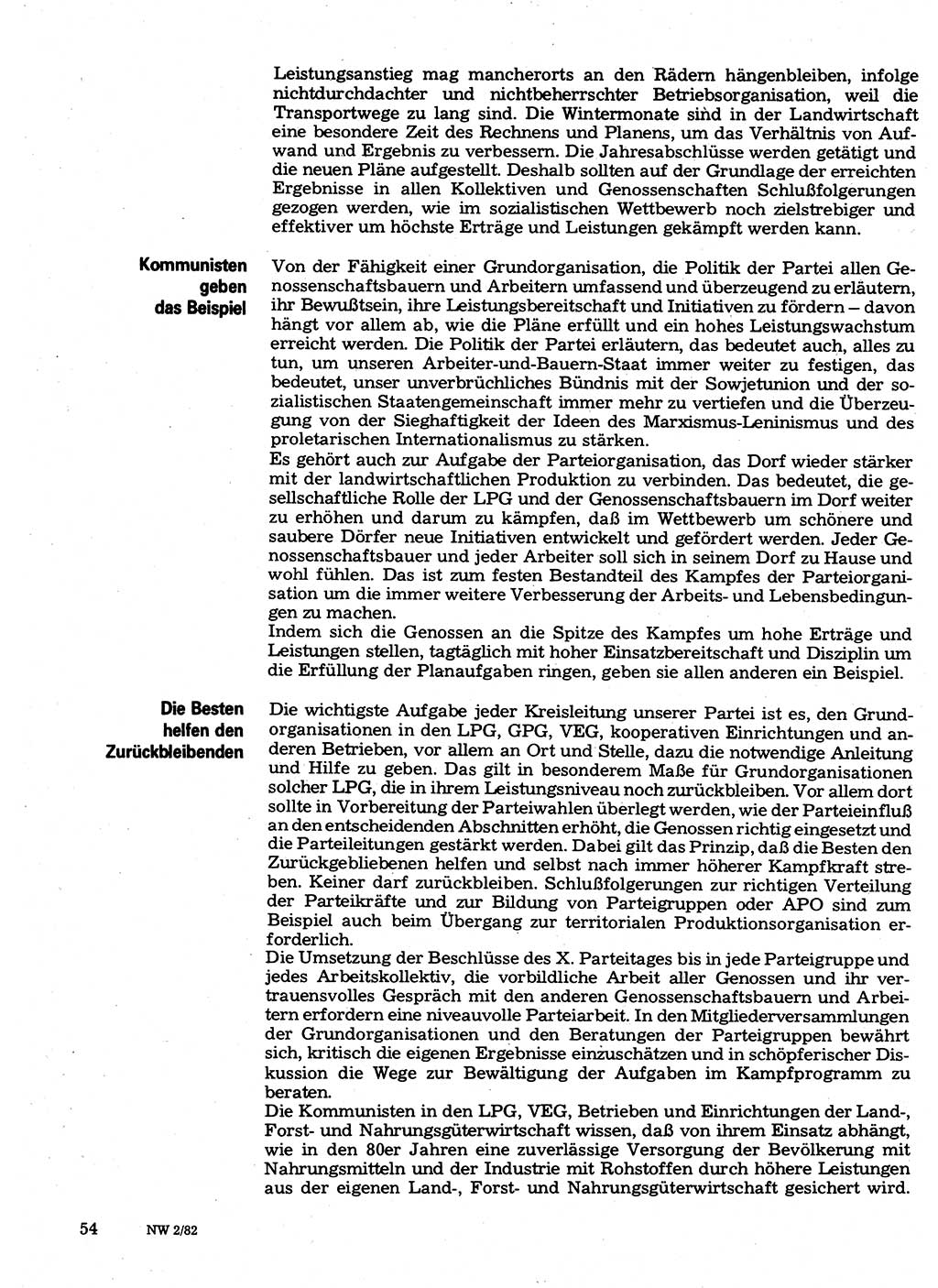 Neuer Weg (NW), Organ des Zentralkomitees (ZK) der SED (Sozialistische Einheitspartei Deutschlands) für Fragen des Parteilebens, 37. Jahrgang [Deutsche Demokratische Republik (DDR)] 1982, Seite 54 (NW ZK SED DDR 1982, S. 54)