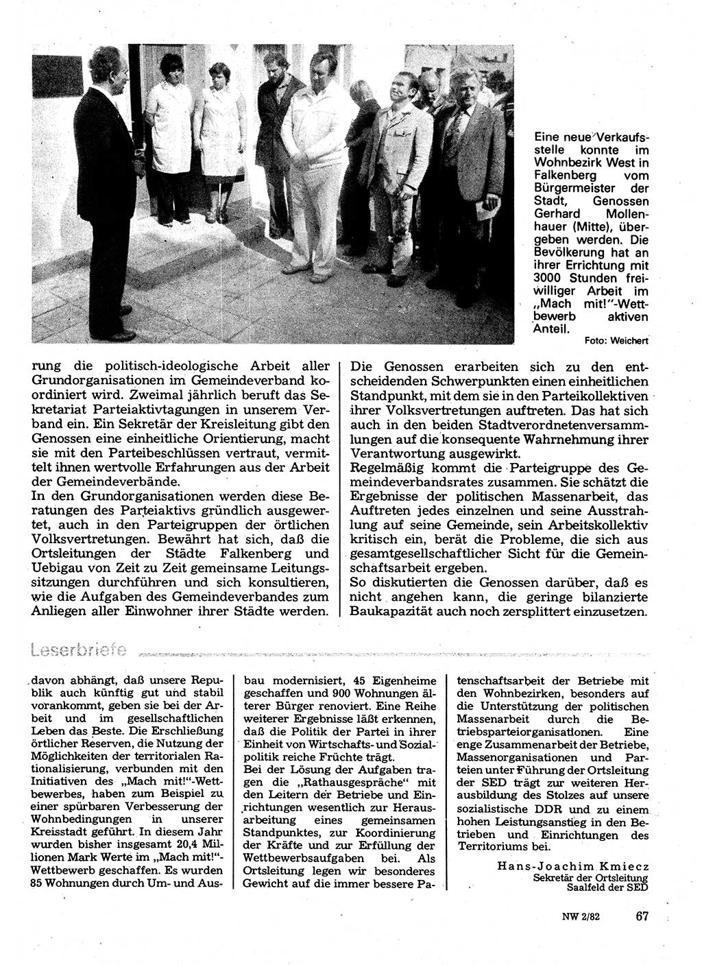 Neuer Weg (NW), Organ des Zentralkomitees (ZK) der SED (Sozialistische Einheitspartei Deutschlands) für Fragen des Parteilebens, 37. Jahrgang [Deutsche Demokratische Republik (DDR)] 1982, Seite 67 (NW ZK SED DDR 1982, S. 67)