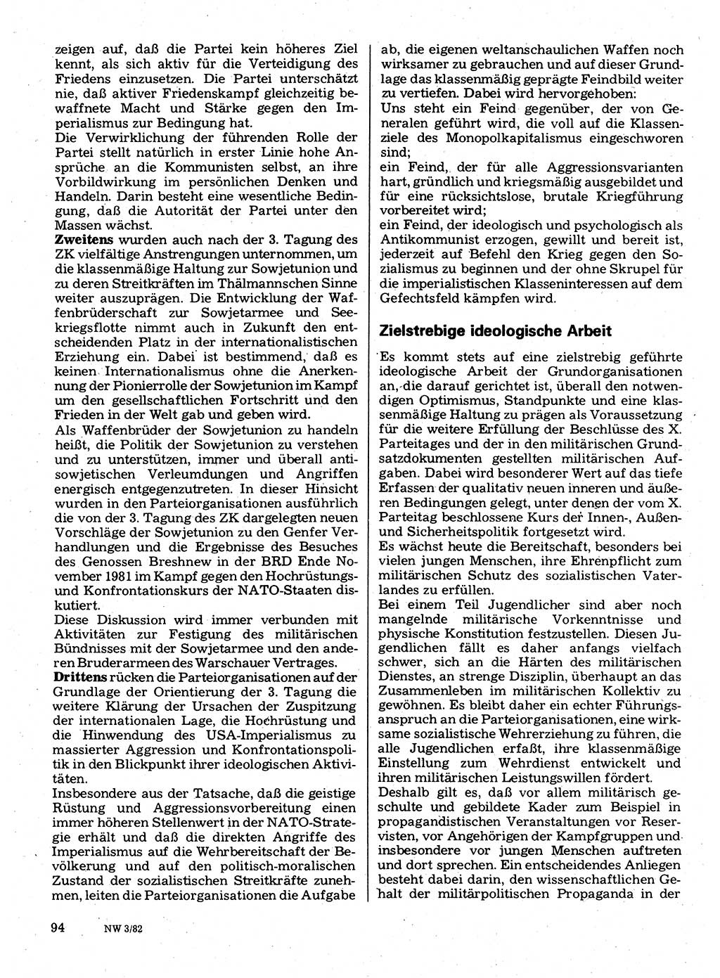 Neuer Weg (NW), Organ des Zentralkomitees (ZK) der SED (Sozialistische Einheitspartei Deutschlands) für Fragen des Parteilebens, 37. Jahrgang [Deutsche Demokratische Republik (DDR)] 1982, Seite 94 (NW ZK SED DDR 1982, S. 94)