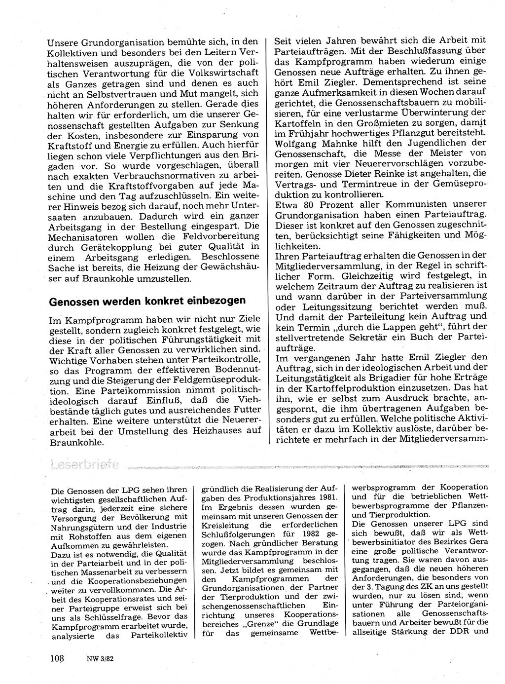 Neuer Weg (NW), Organ des Zentralkomitees (ZK) der SED (Sozialistische Einheitspartei Deutschlands) für Fragen des Parteilebens, 37. Jahrgang [Deutsche Demokratische Republik (DDR)] 1982, Seite 108 (NW ZK SED DDR 1982, S. 108)