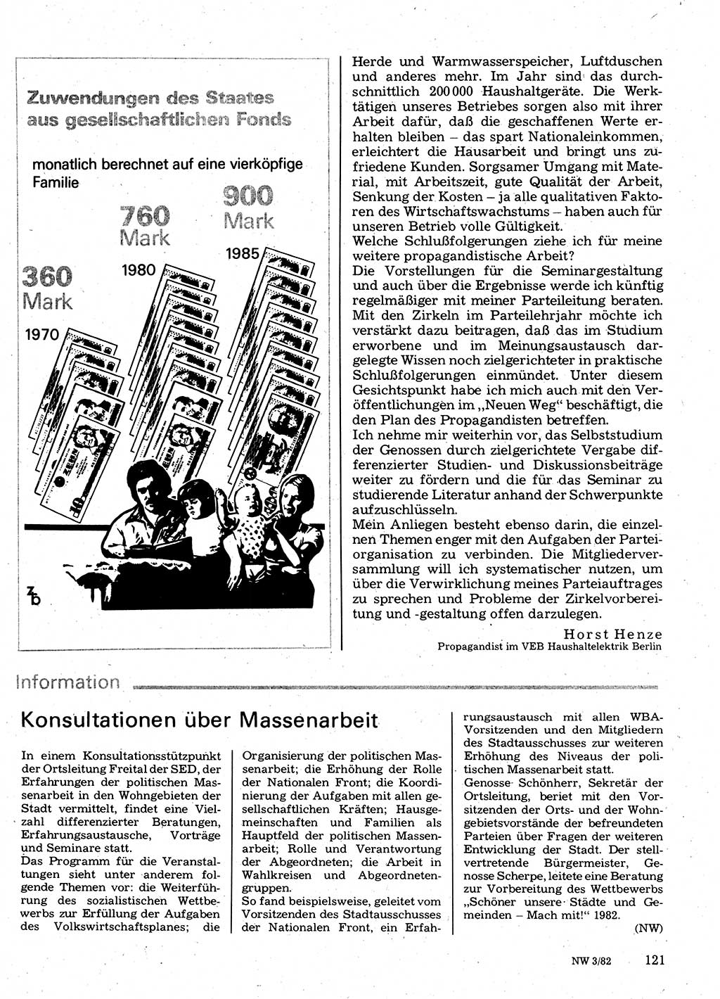Neuer Weg (NW), Organ des Zentralkomitees (ZK) der SED (Sozialistische Einheitspartei Deutschlands) für Fragen des Parteilebens, 37. Jahrgang [Deutsche Demokratische Republik (DDR)] 1982, Seite 121 (NW ZK SED DDR 1982, S. 121)
