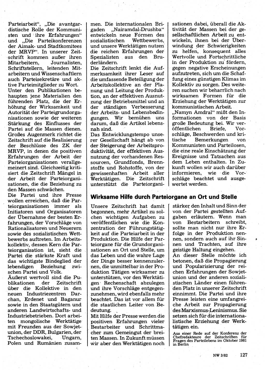 Neuer Weg (NW), Organ des Zentralkomitees (ZK) der SED (Sozialistische Einheitspartei Deutschlands) für Fragen des Parteilebens, 37. Jahrgang [Deutsche Demokratische Republik (DDR)] 1982, Seite 127 (NW ZK SED DDR 1982, S. 127)