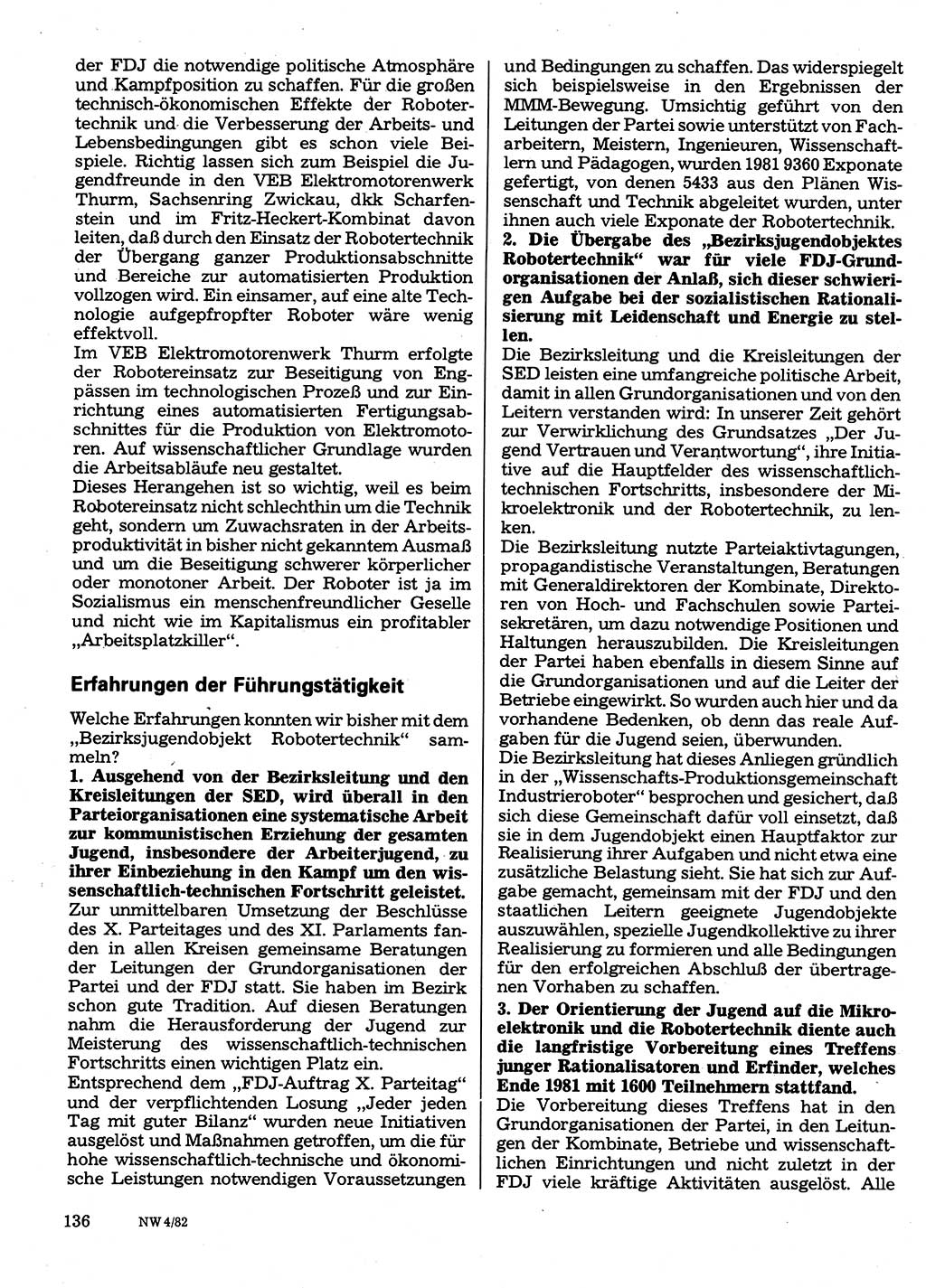 Neuer Weg (NW), Organ des Zentralkomitees (ZK) der SED (Sozialistische Einheitspartei Deutschlands) für Fragen des Parteilebens, 37. Jahrgang [Deutsche Demokratische Republik (DDR)] 1982, Seite 136 (NW ZK SED DDR 1982, S. 136)