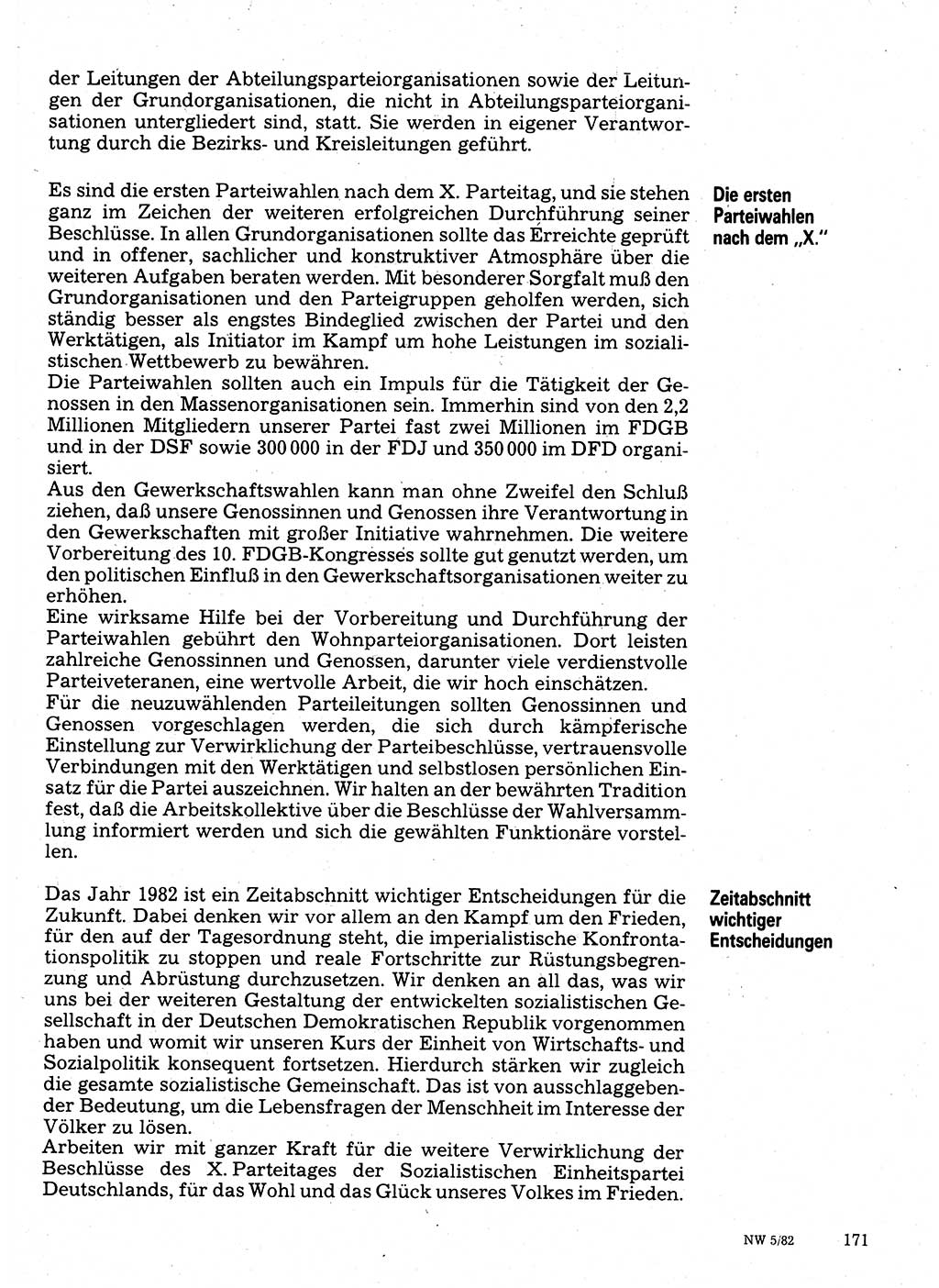 Neuer Weg (NW), Organ des Zentralkomitees (ZK) der SED (Sozialistische Einheitspartei Deutschlands) für Fragen des Parteilebens, 37. Jahrgang [Deutsche Demokratische Republik (DDR)] 1982, Seite 171 (NW ZK SED DDR 1982, S. 171)