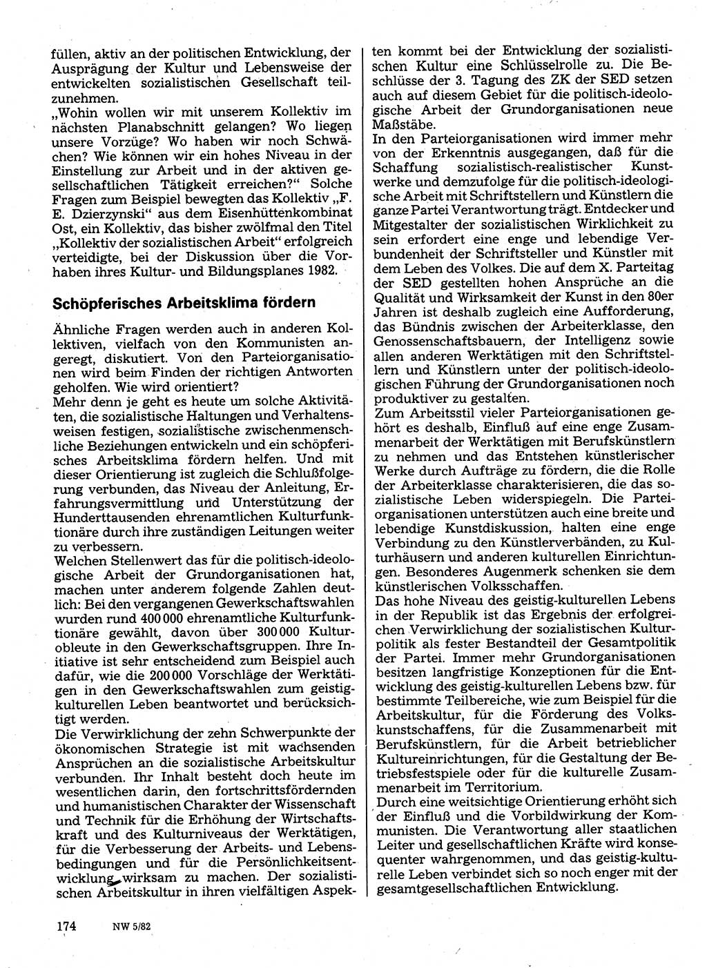 Neuer Weg (NW), Organ des Zentralkomitees (ZK) der SED (Sozialistische Einheitspartei Deutschlands) für Fragen des Parteilebens, 37. Jahrgang [Deutsche Demokratische Republik (DDR)] 1982, Seite 174 (NW ZK SED DDR 1982, S. 174)
