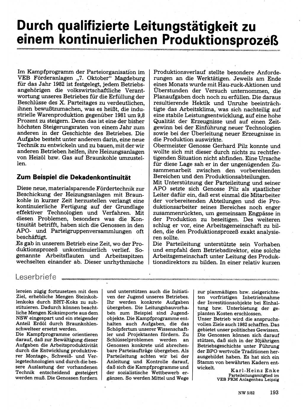 Neuer Weg (NW), Organ des Zentralkomitees (ZK) der SED (Sozialistische Einheitspartei Deutschlands) für Fragen des Parteilebens, 37. Jahrgang [Deutsche Demokratische Republik (DDR)] 1982, Seite 193 (NW ZK SED DDR 1982, S. 193)