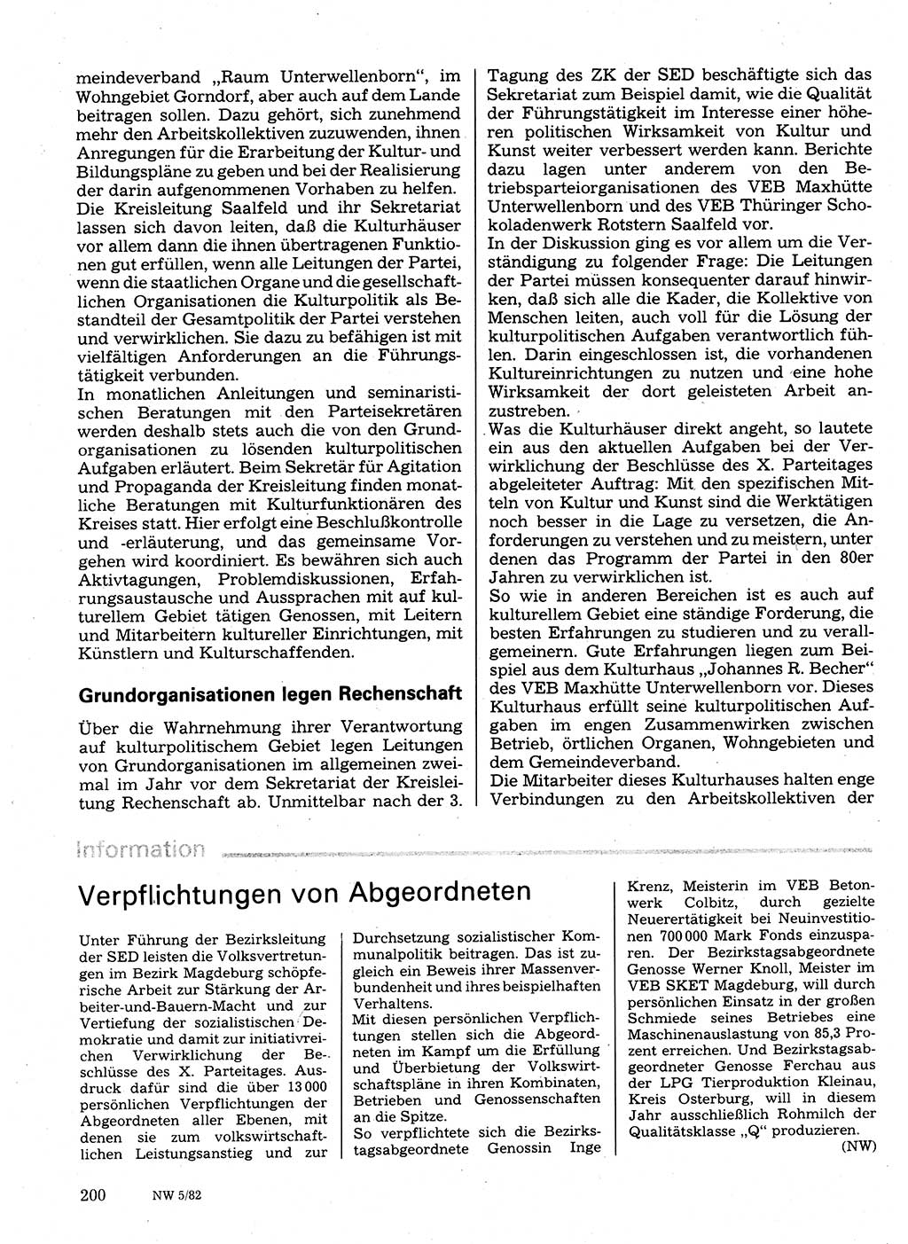 Neuer Weg (NW), Organ des Zentralkomitees (ZK) der SED (Sozialistische Einheitspartei Deutschlands) für Fragen des Parteilebens, 37. Jahrgang [Deutsche Demokratische Republik (DDR)] 1982, Seite 200 (NW ZK SED DDR 1982, S. 200)