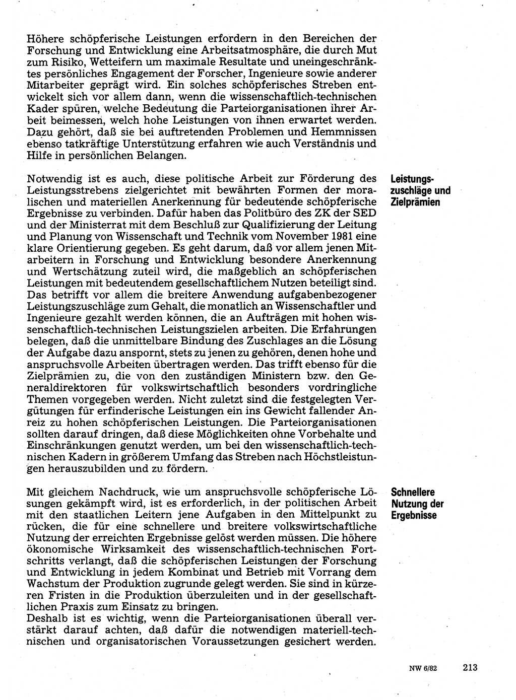 Neuer Weg (NW), Organ des Zentralkomitees (ZK) der SED (Sozialistische Einheitspartei Deutschlands) für Fragen des Parteilebens, 37. Jahrgang [Deutsche Demokratische Republik (DDR)] 1982, Seite 213 (NW ZK SED DDR 1982, S. 213)