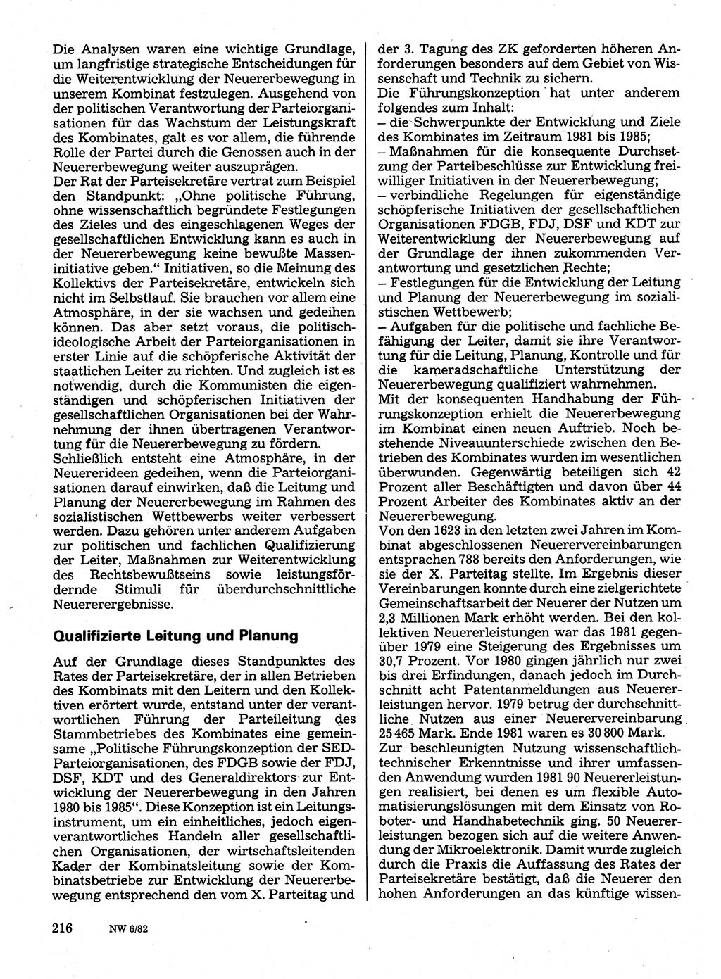 Neuer Weg (NW), Organ des Zentralkomitees (ZK) der SED (Sozialistische Einheitspartei Deutschlands) für Fragen des Parteilebens, 37. Jahrgang [Deutsche Demokratische Republik (DDR)] 1982, Seite 216 (NW ZK SED DDR 1982, S. 216)