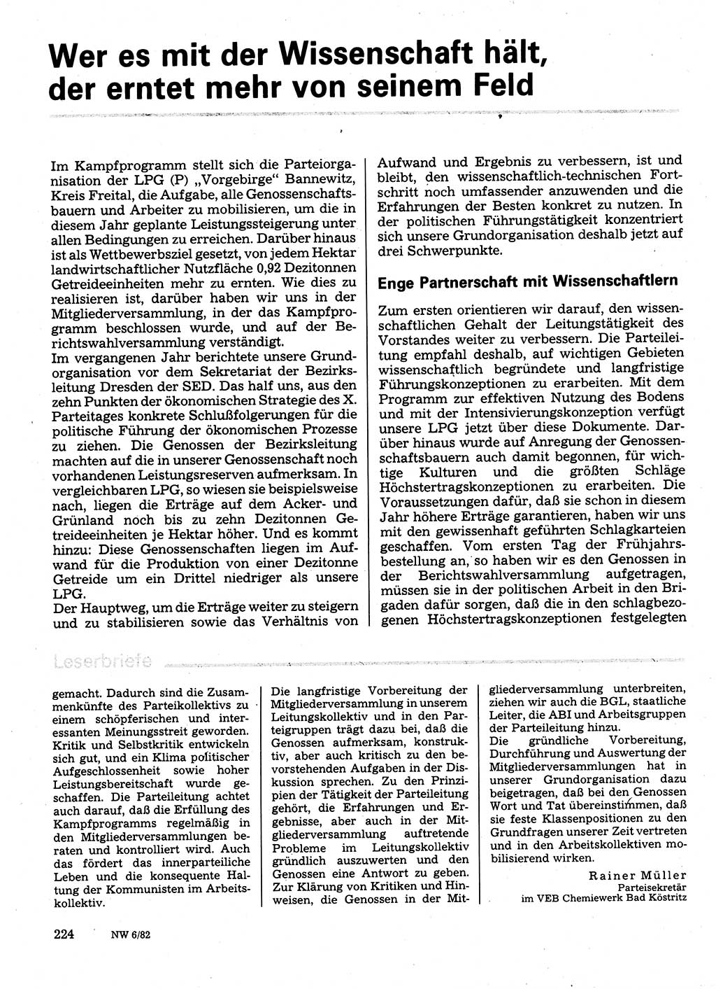 Neuer Weg (NW), Organ des Zentralkomitees (ZK) der SED (Sozialistische Einheitspartei Deutschlands) für Fragen des Parteilebens, 37. Jahrgang [Deutsche Demokratische Republik (DDR)] 1982, Seite 224 (NW ZK SED DDR 1982, S. 224)