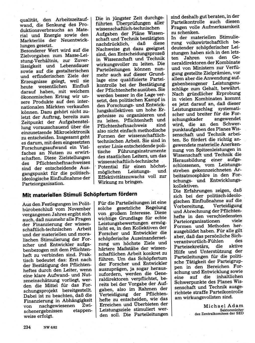 Neuer Weg (NW), Organ des Zentralkomitees (ZK) der SED (Sozialistische Einheitspartei Deutschlands) für Fragen des Parteilebens, 37. Jahrgang [Deutsche Demokratische Republik (DDR)] 1982, Seite 234 (NW ZK SED DDR 1982, S. 234)